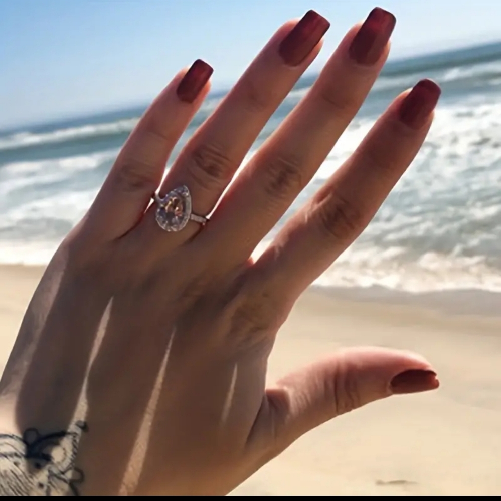 NEW 6 CT Rose Gold Teardrop Morganite and diamond Ring size 6
